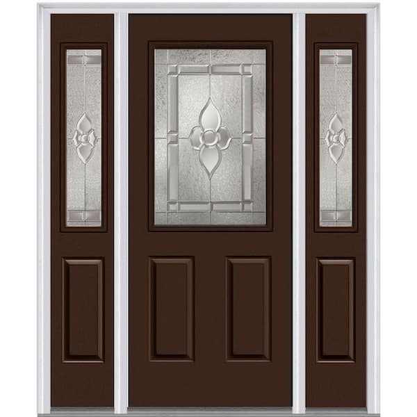 MMI Door 60 in. x 80 in. Master Nouveau Right-Hand 1/2-Lite Decorative Painted Fiberglass Smooth Prehung Front Door w/ Sidelites