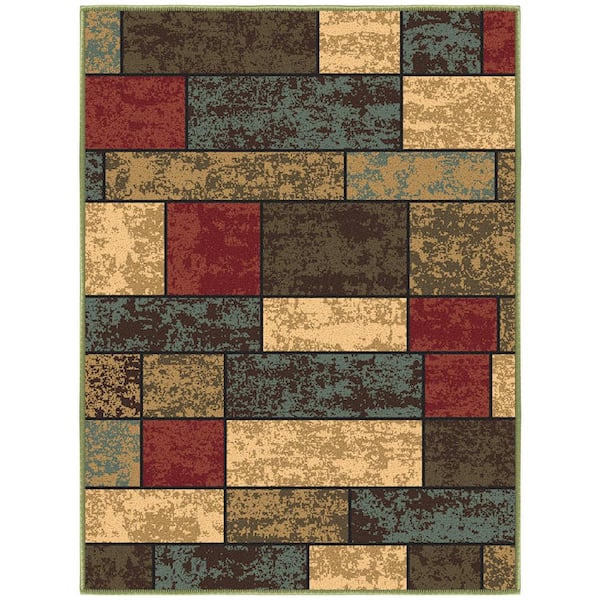 Ottomanson Ottohome Collection Non-Slip Rubberback Boxes Design 2x3 Indoor Entryway Mat, 2 ft. 3 in. x 3 ft., Multicolor