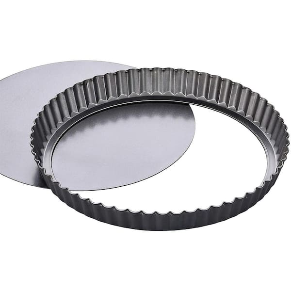 Nonstick 10 Inch Round Fluted Carbon Steel Tart Pan with Removable Bottom for Baking Quiches and Pies, 1 Piece
