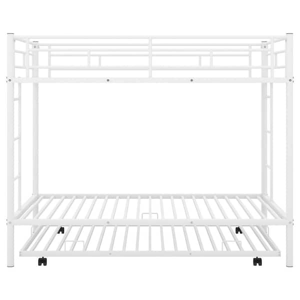 STICKON White Twin Size Metal Bunk Bed with Trundle