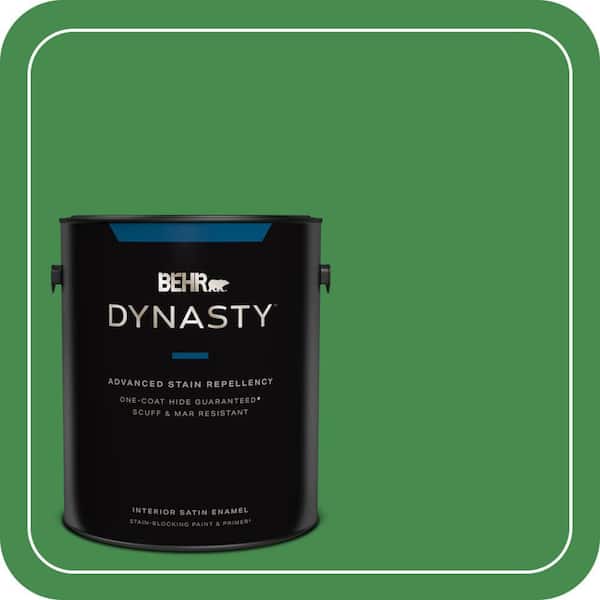BEHR DYNASTY 1 gal. #MQ4-48 Planet Green One-Coat Hide Satin Enamel Interior Stain-Blocking Paint & Primer