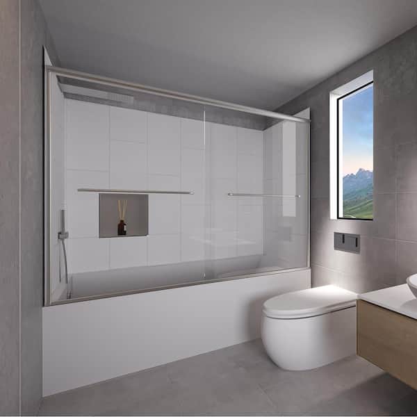 NuVo Winter White-Rainier 60 in. L x 30 in. W x 83 in. H Tub/Wall/Door Rectangular Tub/ Shower Combo Unit Chrome Left