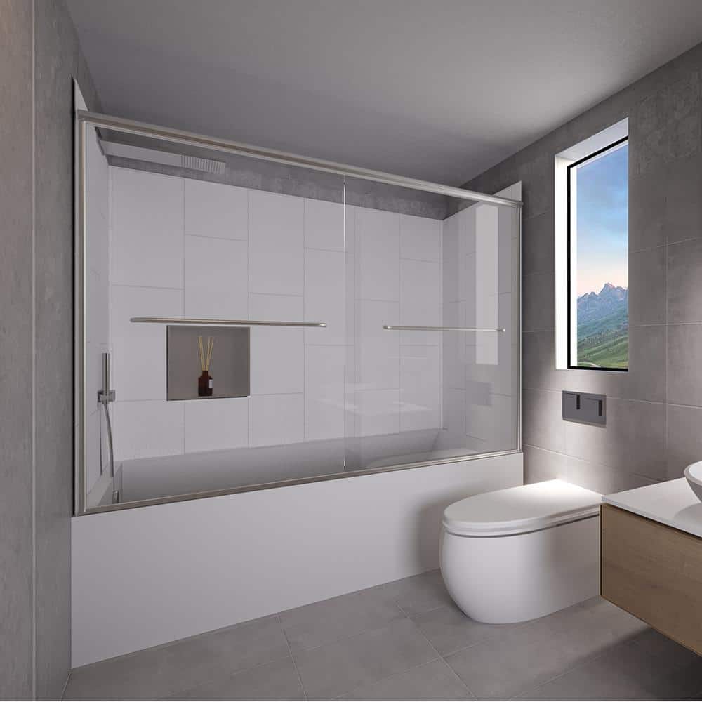 Winter White-Rainier 60 in. L x 32 in. W x 83 in. H Rectangular Tub/ Shower Combo Unit in Chrome Left Drain price history on PriceWatchPro