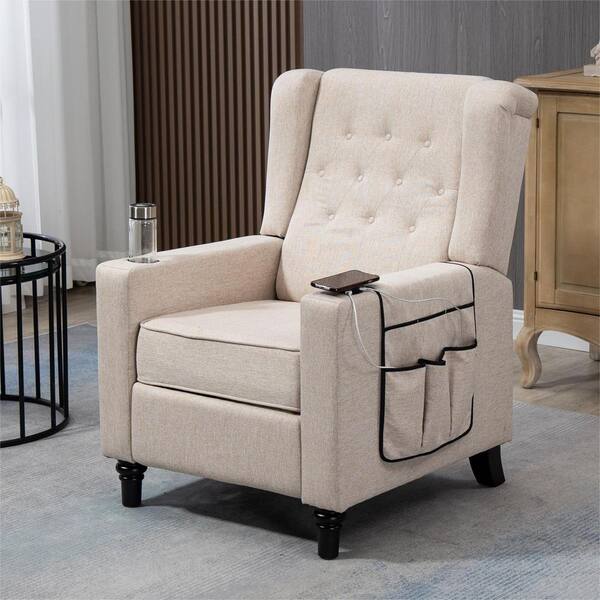 anpport Modern Button Tufted Wingback Single Recliner Chair with Wireless Charging, Khaki