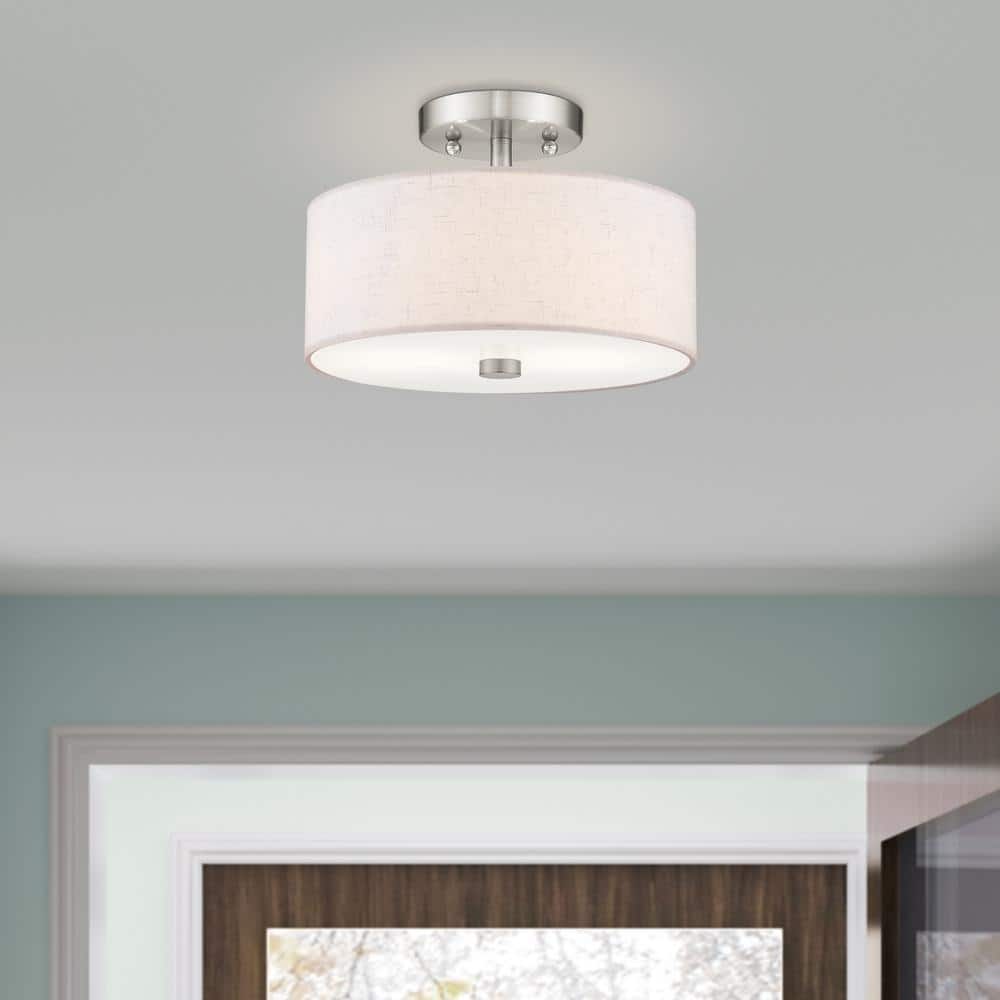 Meridian Brushed Nickel Semi-Flush Mount with Drum Shade