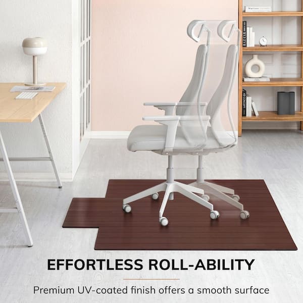 Deluxe Dark Brown Mahogany 55 in. x 57 in. Bamboo Roll-Up Office Chair Mat with Lip