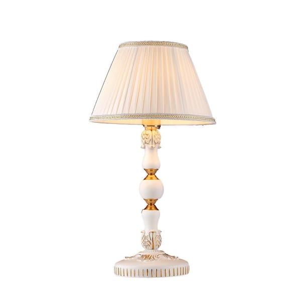 Warehouse of Tiffany Monica 20 in. White Indoor Victorian Table Lamp with White Fabric Shade