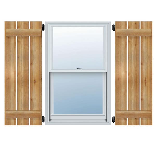 Ekena Millwork 17-1/8" X 40"Timbercraft Rustic Wood Three 5-3/8"Spaced Board and Batten Shutters Rough Sawn Cedar(pair)