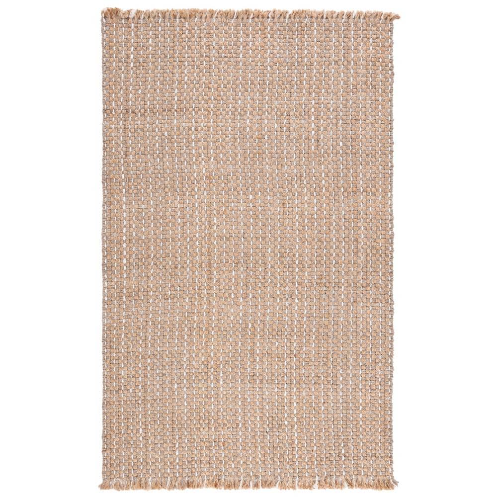 Ivory and Natural Handwoven Jute 6' x 9' Area Rug