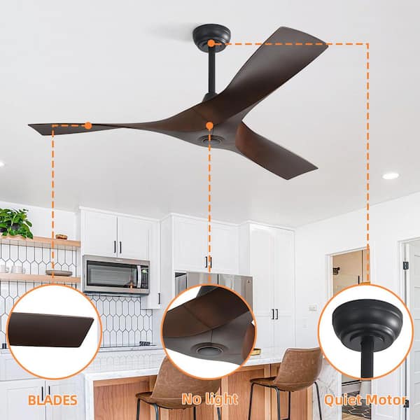 Gloweer 52-Inch Dark Wood Ceiling Fan without Light, 6-Speed