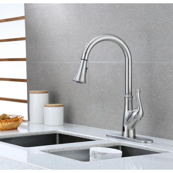 Brisbane Single-Handle Pull Down Sprayer Sensor Kitchen Faucet Brushed Nickel