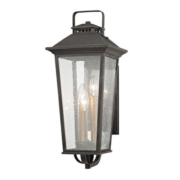 Fifth and Main Lighting Parsons Field 3-Light Aged Pewter with Seeded Glass Outdoor Wall Lantern Sconce