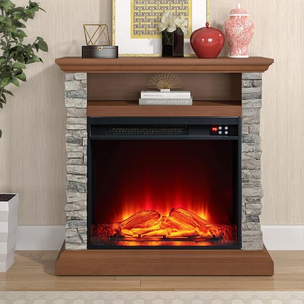 32 in. Freestanding Electric Fireplace in Light Brown