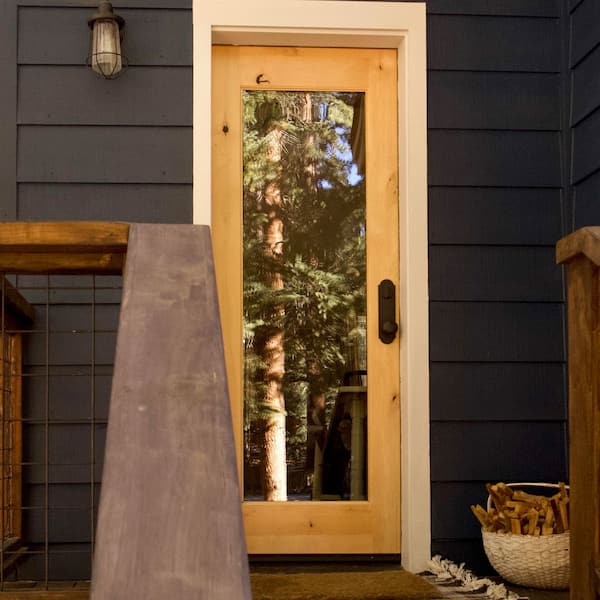 32 in. x 80 in. Rustic Alder Full-Lite Clear Low-E Glass Unfinished Wood Left-Hand Inswing Exterior Prehung Front Door