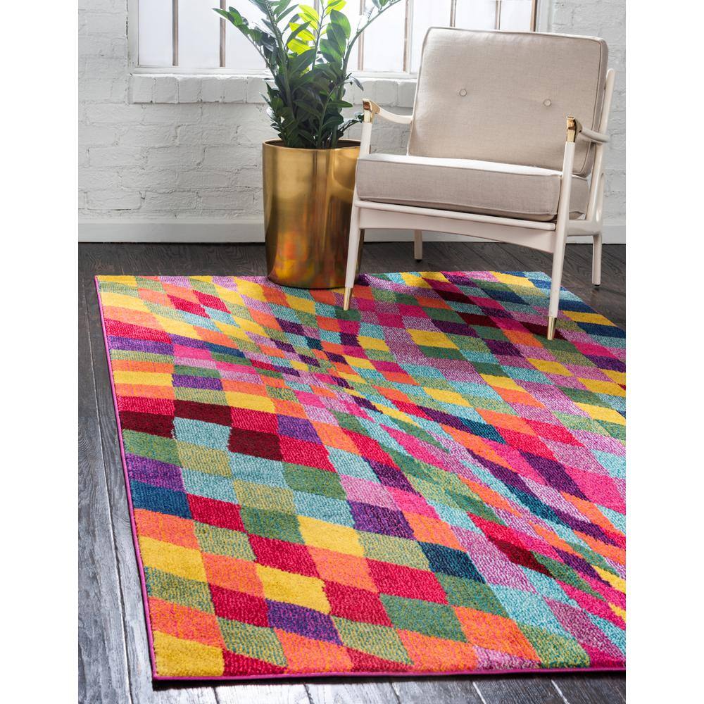 Vibrant Estrella Geometric Rectangle Rug in Blue and Multi, 3' 3" x 5' 3"