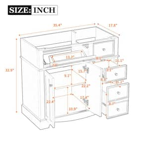 35.40 in. W x 17.80 in. D x 32.90 in. H Bath Vanity Cabinet without Top in White with 3 Drawers Unassembled