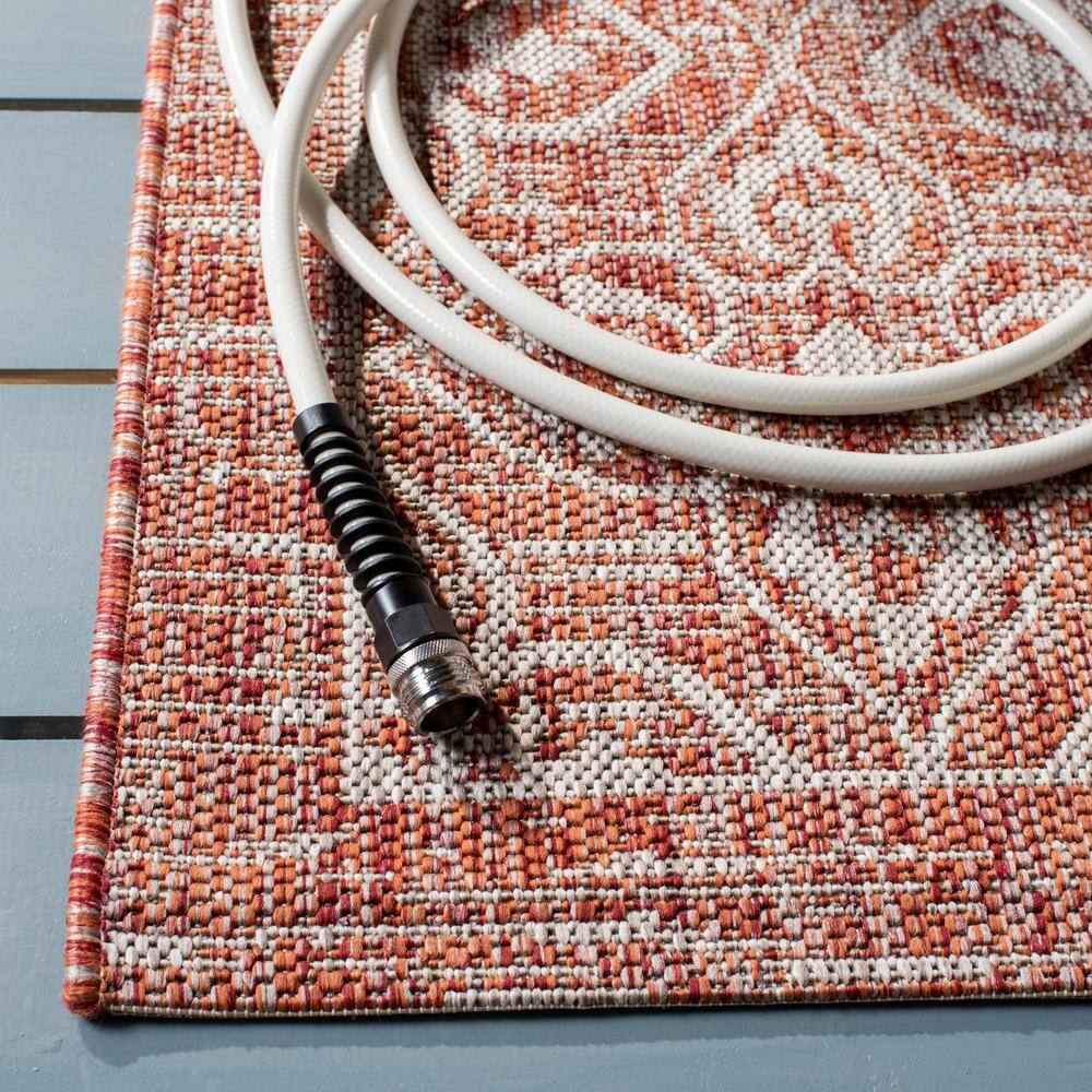 Round Rust and Light Grey Flat Woven Synthetic Area Rug, 8' x 11'