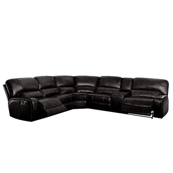 Saul 117 in Pillow Top Arm 1 piece Leather L-Shaped Sectional Sofa in. Black with Reclining;Storage;Armrests