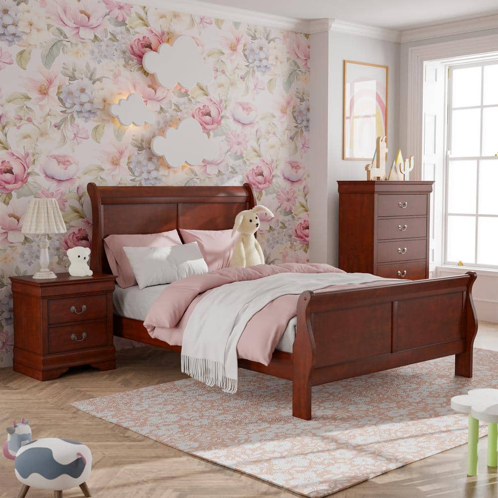 Cherry Solid Wood 2-Drawer Traditional Nightstand