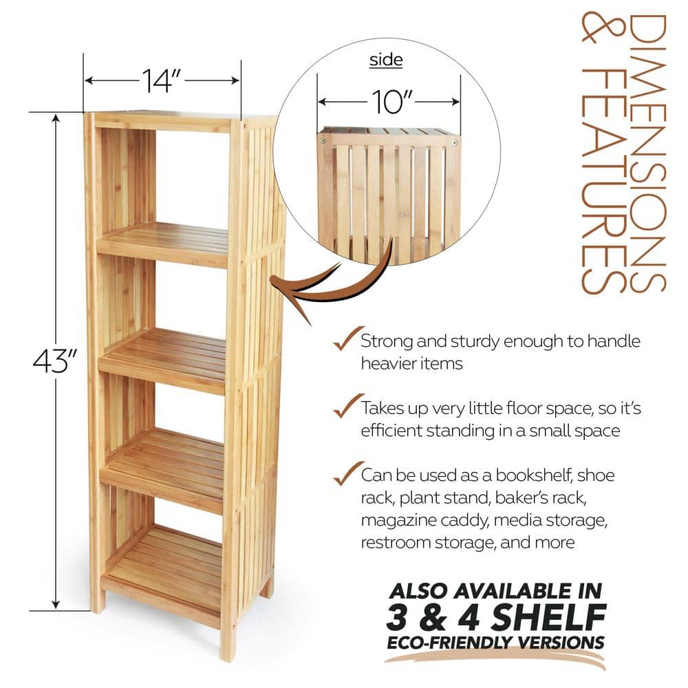 Natural Bamboo 5-Tier Freestanding Bathroom Shelf