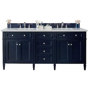 Brittany 72 in. W x 23.5 in. D x 34 in. H Double Bath Vanity Cabinet in Victory Blue with Marble Top in Carrara Marble
