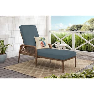 Coral Vista Brown Wicker Outdoor Patio Chaise Lounge with Sunbrella Denim Blue Cushions