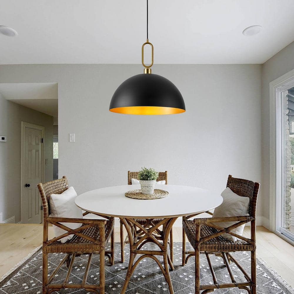 Large Black and Gold Metal Dome Pendant Light for Kitchen Island