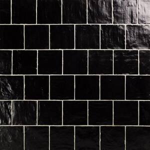 Amagansett 4 in. x 4 in. Jet Satin Ceramic Wall Tile Sample