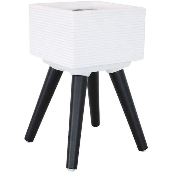 Sunnydaze Barkley 10 in. White/Black Square Fiber Clay Planter