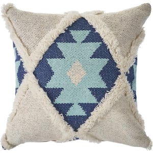 Winter Paradise Off White / Blue 20 in. x 20 in. Tufted Southwest Standard Indoor Throw Pillow