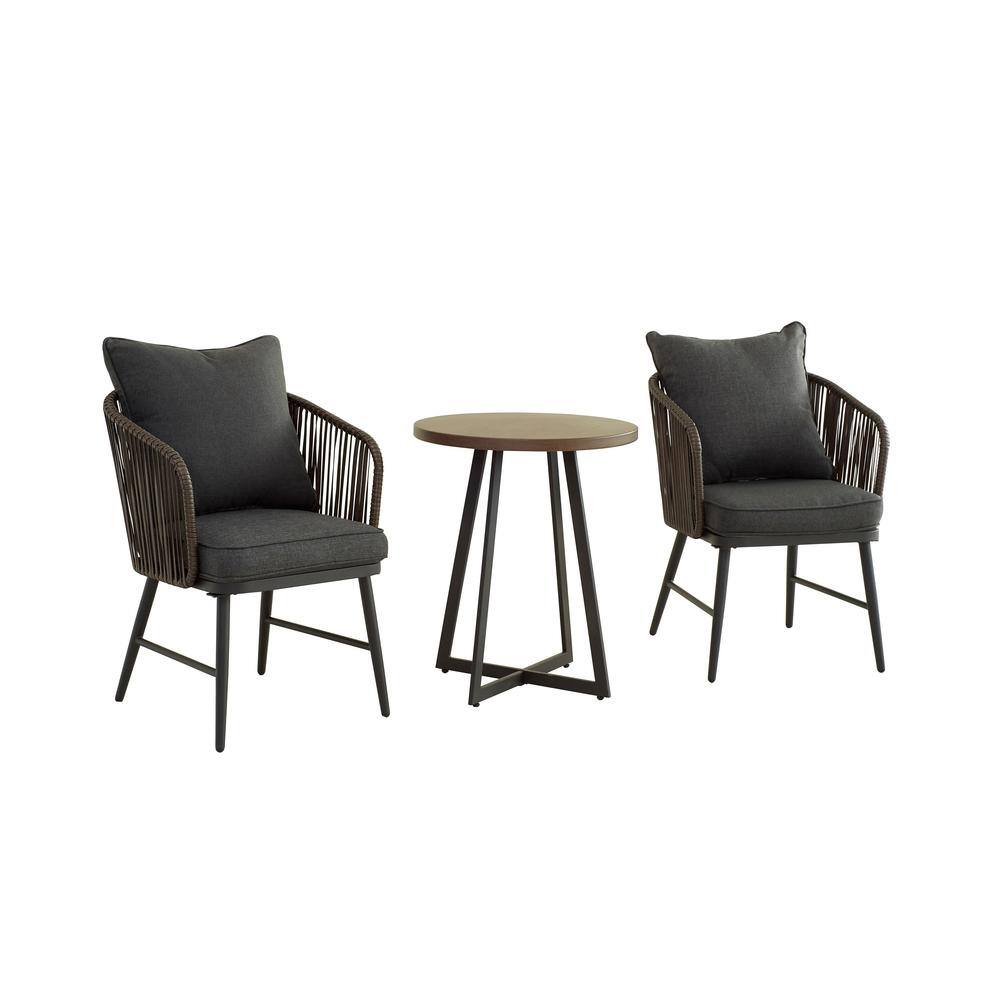 TOP HOME SPACE Black 3Piece Wicker Metal Round Outdoor Bistro Set with