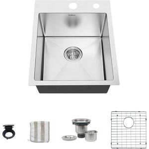 16-Gauge Drop-In Stainless Steel Top Mount 18 in. 2-Hole Single Bowl Kitchen Sink