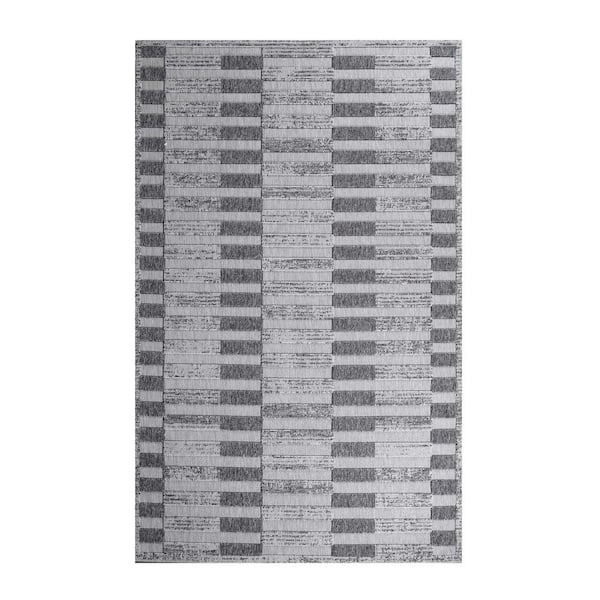 SUPERIOR Grayson Grey 7 ft. 10 in. x 9 ft. 10 in. Geometric Stripe Modern Indoor/Outdoor Area Rug
