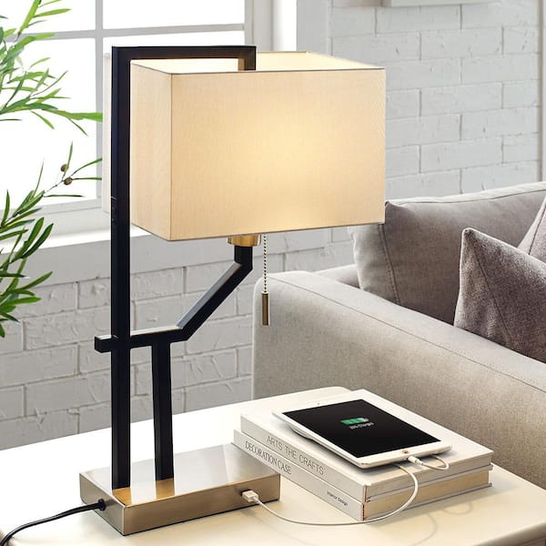 Wall Sconce Bedside Lamp w/USB High Speed Charging &White Fabric Shade Bedroom 
