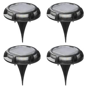 Solar 15 Lumens Matte Black Integrated LED In-Ground Disk Path Light with Textured Lens (4-Pack); Weather/Rust Resistant