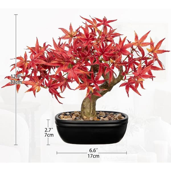 盆栽⑧ 13 in. Artificial Maple Bonsai Tree in Ceramic Pot-Zen Tabletop