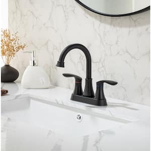 4 in. Centerset Double-Handle High-Arc Bathroom Faucet with Drain and Supply Line Included in Matte Black