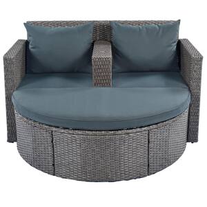Outdoor Garden 3-Piece Wicker Patio Conversation Set with Gray Cushions