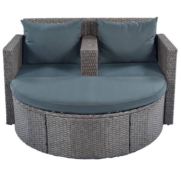 Wateday Outdoor Garden 3-Piece Wicker Patio Conversation Set with Gray Cushions