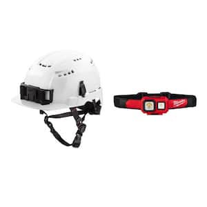 BOLT White Type 2 Class C Front Brim Vented Safety Helmet w/450 Lumens LED Spot/Flood Headlamp