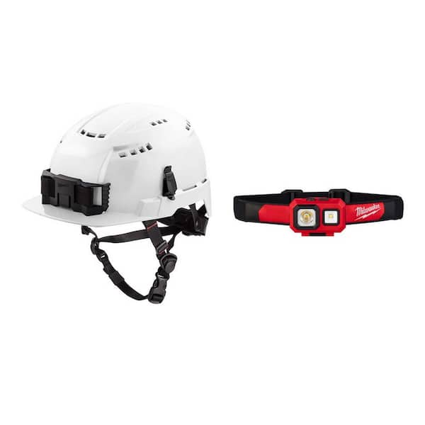 Milwaukee BOLT White Type 2 Class C Front Brim Vented Safety Helmet w/450 Lumens LED Spot/Flood Headlamp
