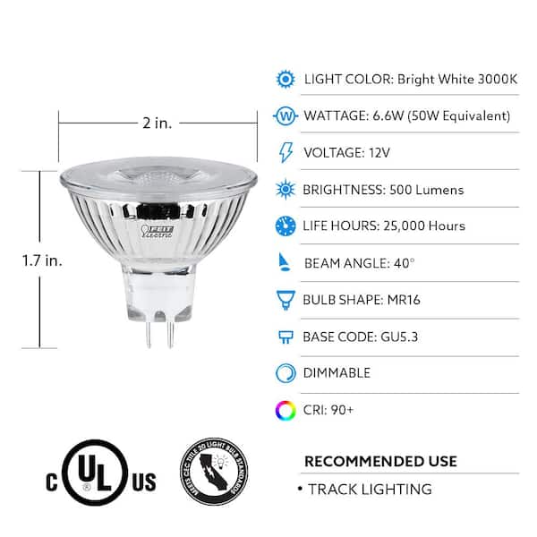 Feit Electric 50-Watt Equivalent MR16 GU5.3 Bi-Pin 12-Volt Dimmable CEC  Compliant LED 90+ CRI Flood Light Bulb Bright White (3-Pack) BPEXN/930CA/3  - The Home Depot