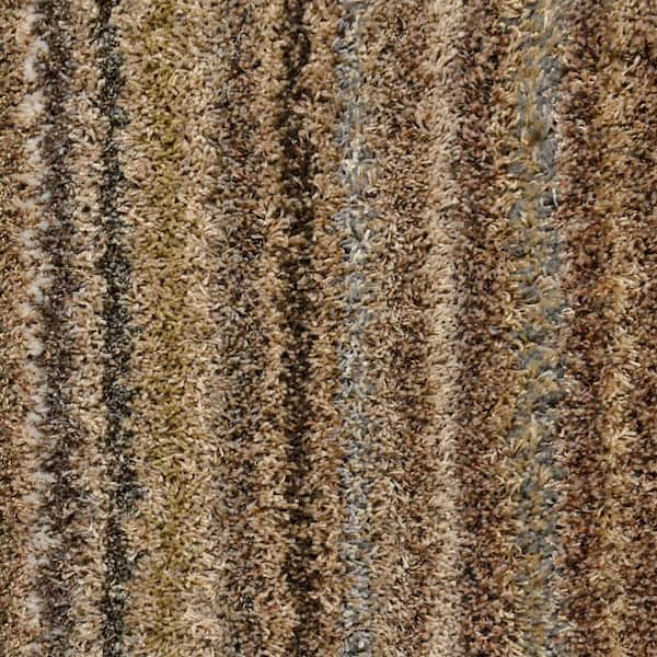 Garland Rug Striped Shag Random Earth-Tone Twist 18 in. x 18 in. Carpet Tile (12 Tiles/Case)