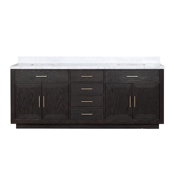 Condor 84 in W x 22 in D Black Oak Double Bath Vanity and Carrara Marble Top