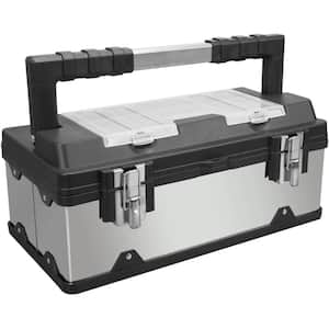 Plastic Portable Storage Tool Box Organizer with Metal Lock, Steel/Black