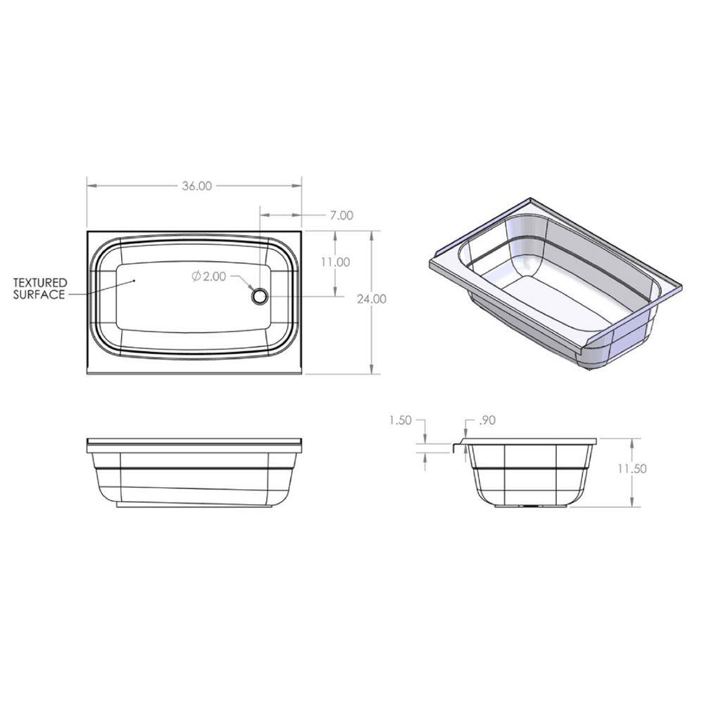 White Rectangular ABS Bathtub with Right Hand Drain