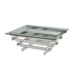 Salonius 41 in. Clear/Stainless Steel Large Square Glass Coffee Table