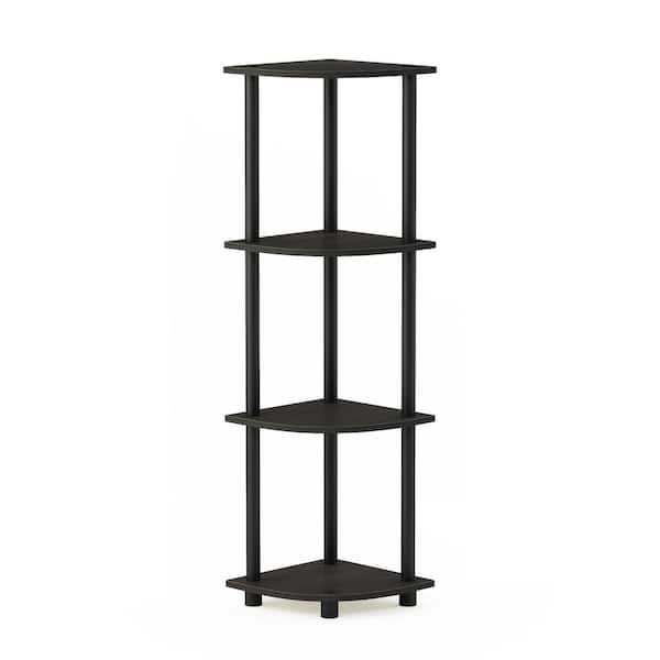 Furinno 43.5 in. Espresso/Black Plastic 4-shelf Corner Bookcase with Open Storage