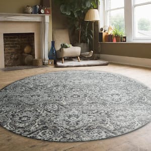 Gray 8 ft. Round Livigno 1244 Transitional Abstract Area Rug