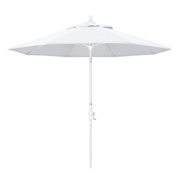 California Umbrella 9 ft. Matted White Fiberglass Market Collar Tilt White Patio Umbrella in White Olefin